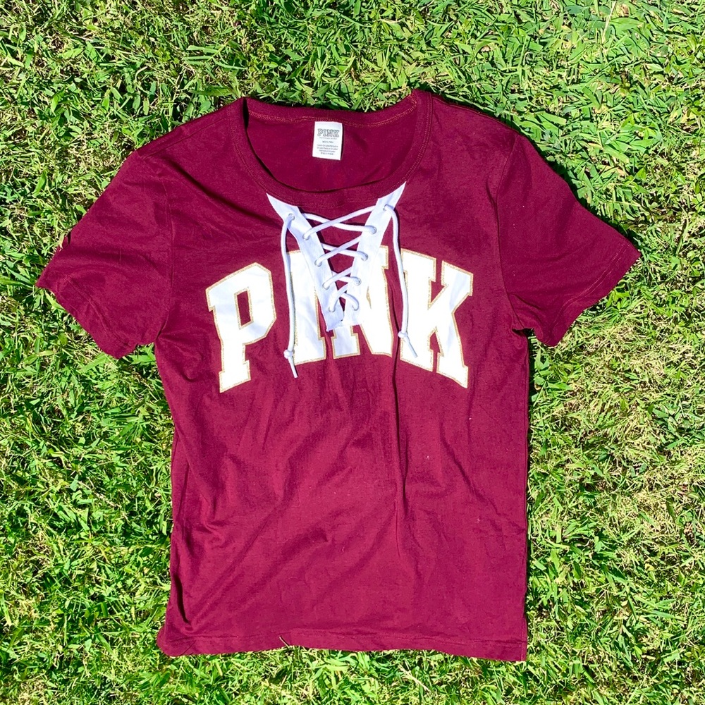 PINK victoria’s secret lace up maroon top
